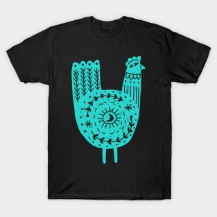Folk Art Chicken in Turquoise T-Shirt